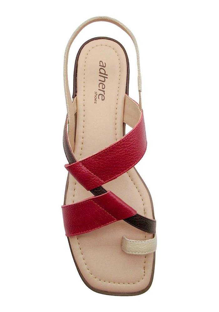 Sandália Feminina de Couro Adhere Salto Baixo 700-0066 Vermelho 3