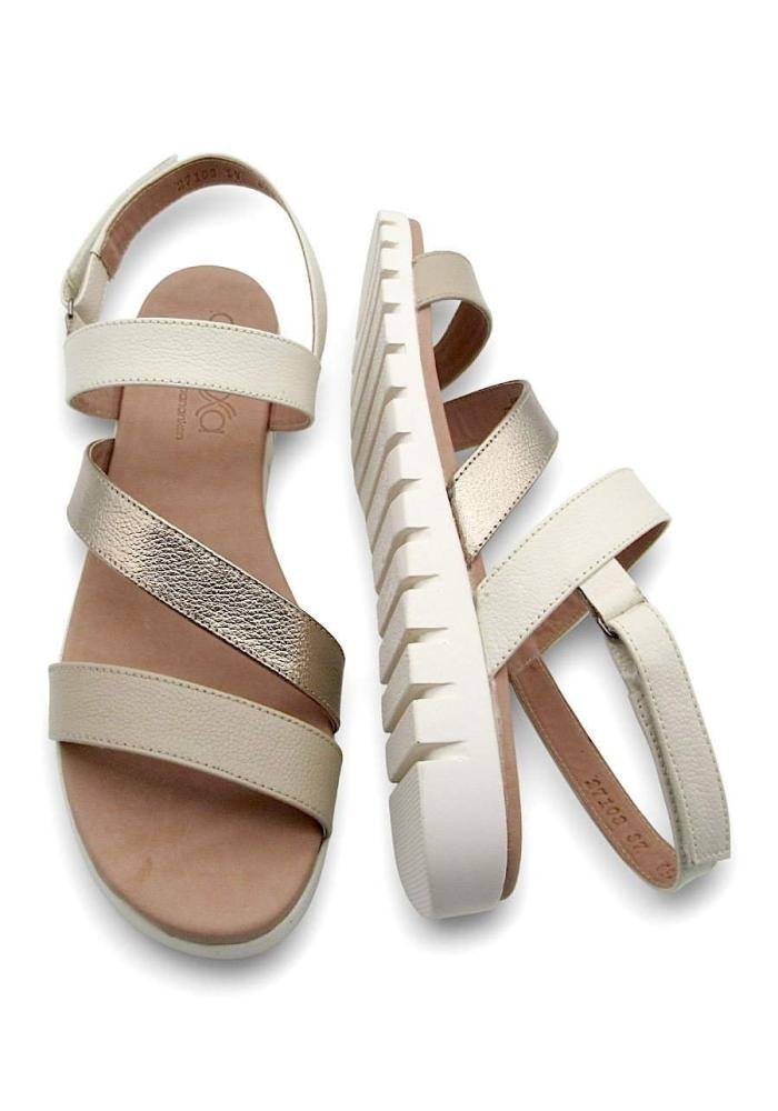 Sandália Alexxa Opananken Feminina Rasteira 100% Couro 27103 Off White 4