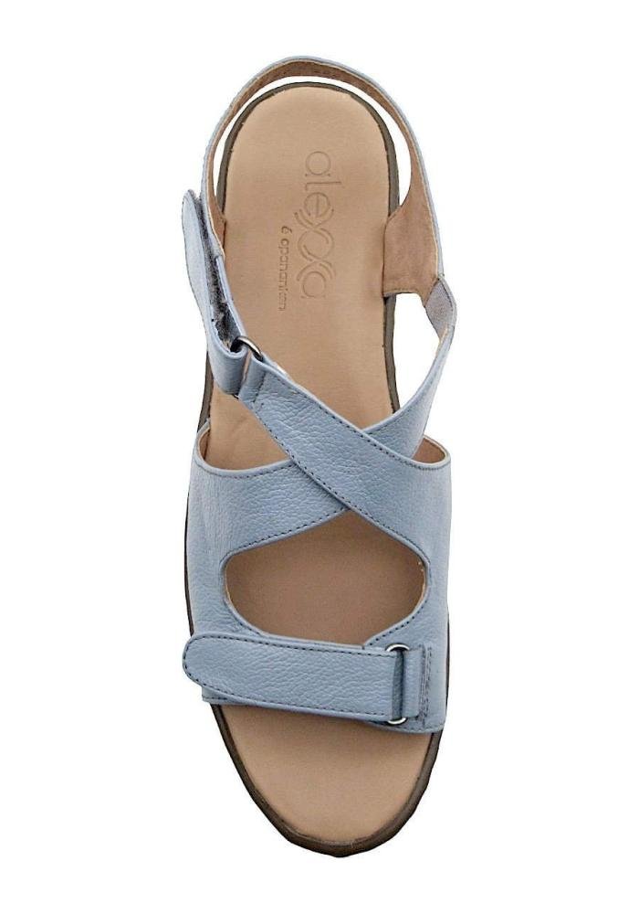 Sandália Feminina Papete de Couro Alexxa Opananken Ajuste 63602 Azul Claro 3