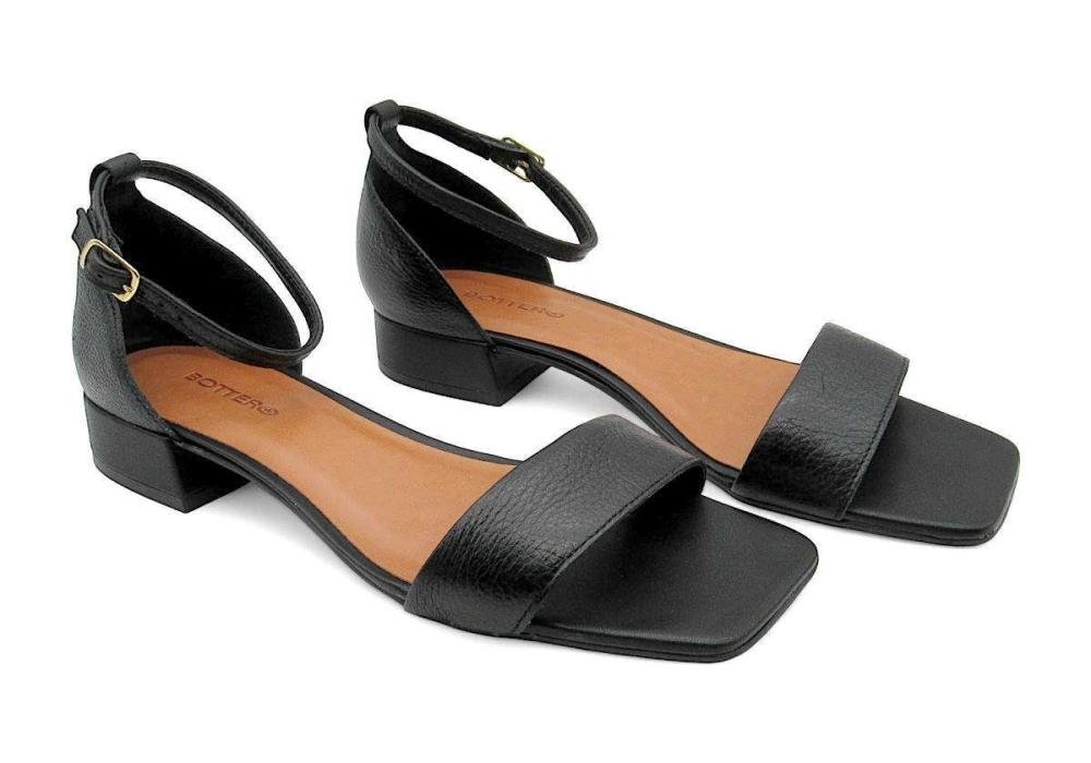 Sandália Feminina Bottero Couro Salto Bloco 372904 Preto Preto 2