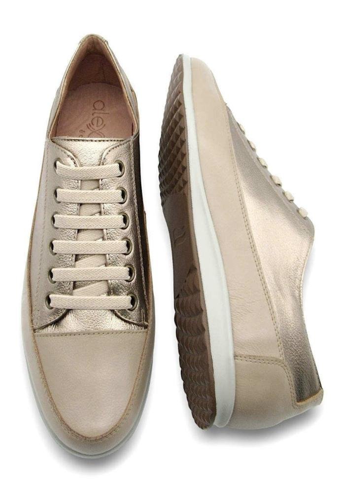 Sapatênis Feminino Couro Alexxa Opananken 30132 Bege/Dourado 4