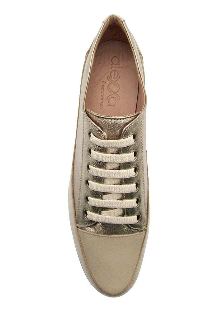 Sapatênis Feminino Couro Alexxa Opananken 30132 Bege/Dourado 3