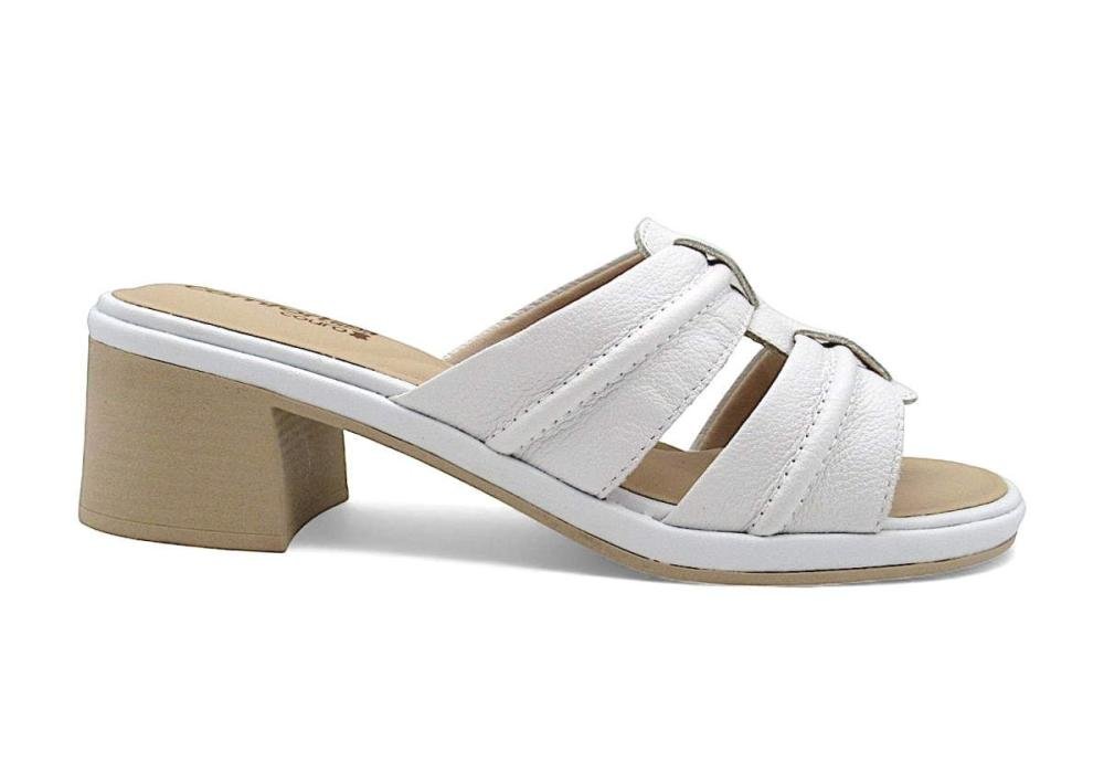 Tamanco Comfortflex Feminino Couro Salto Bloco 2567401