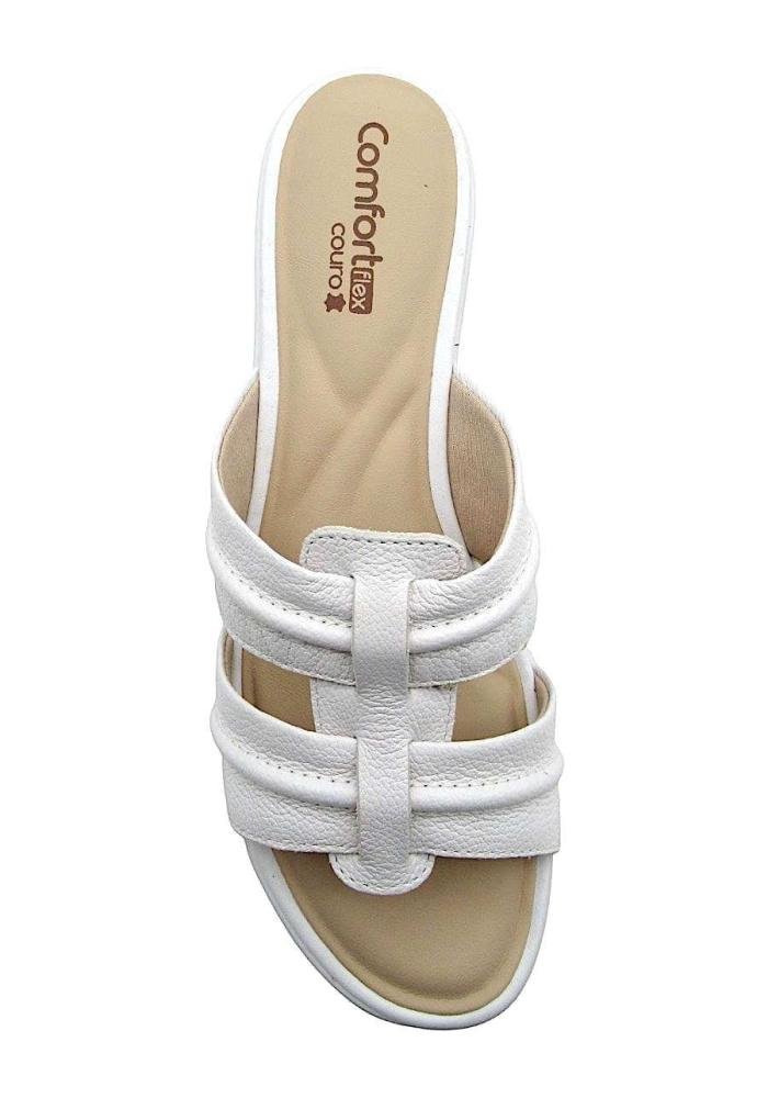 Tamanco Comfortflex Feminino Couro Salto Bloco 2567401 Branco 3