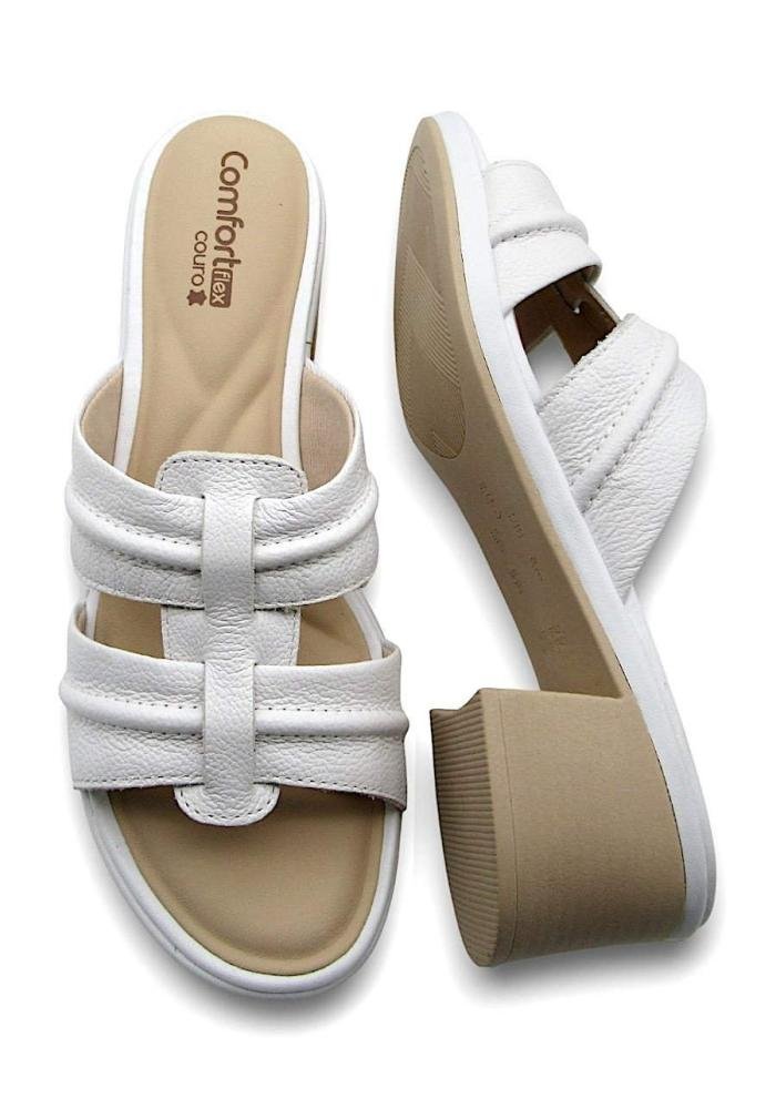 Tamanco Comfortflex Feminino Couro Salto Bloco 2567401 Branco 4
