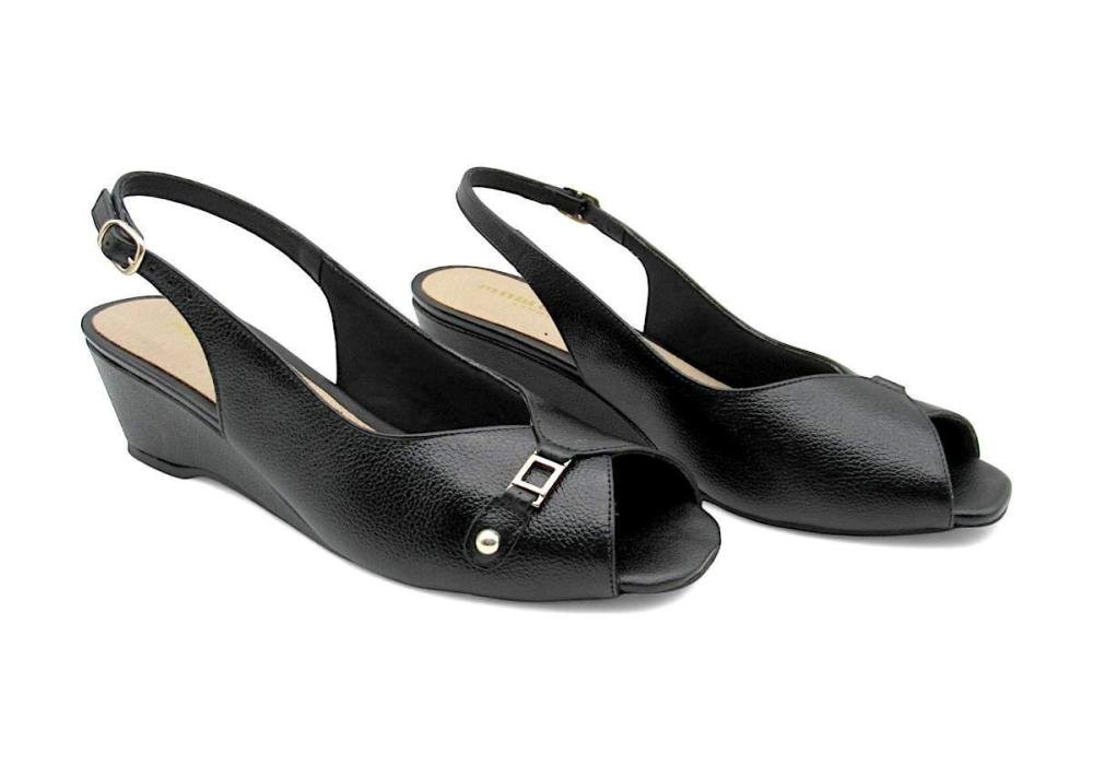 Sandália Feminina de Couro Anabela Marlinês 4831 Preto 2