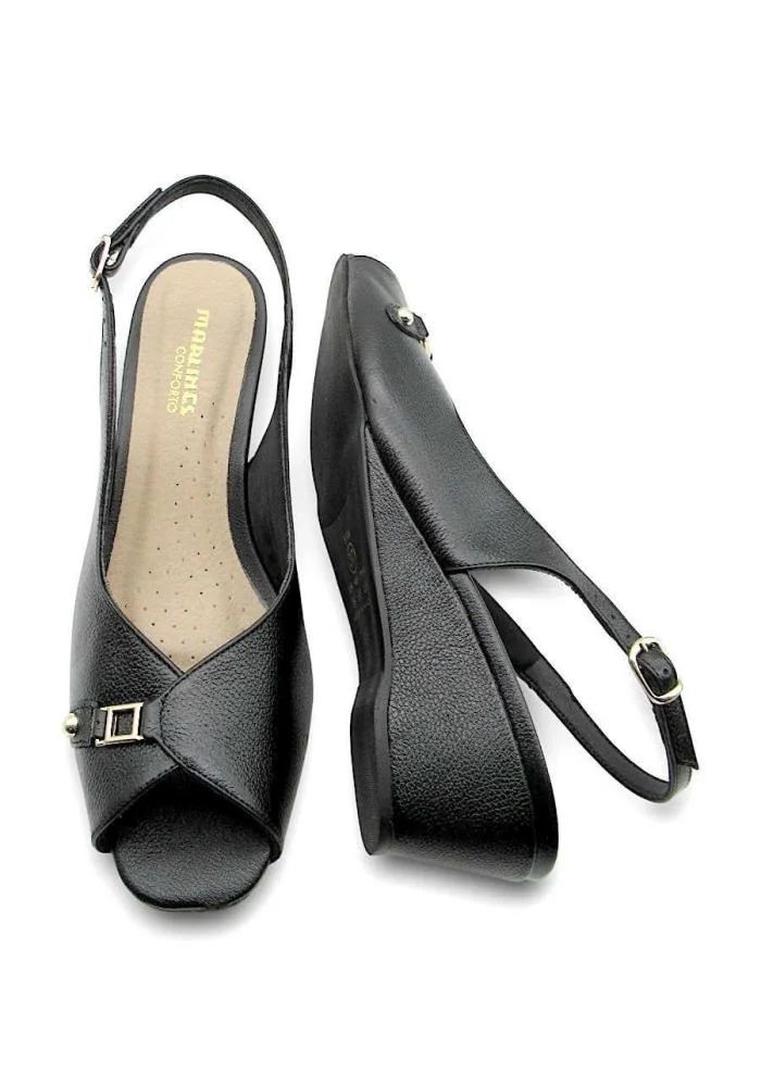 Sandália Feminina de Couro Anabela Marlinês 4831 Preto 4