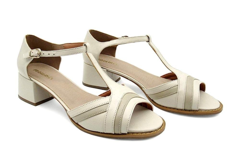 Sandália Feminina de Couro Salto Bloco Marlinês 5458 Bege 2