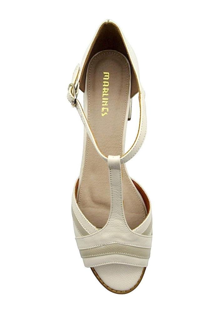 Sandália Feminina de Couro Salto Bloco Marlinês 5458 Bege 3