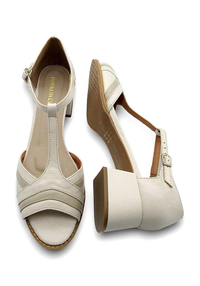 Sandália Feminina de Couro Salto Bloco Marlinês 5458 Bege 4