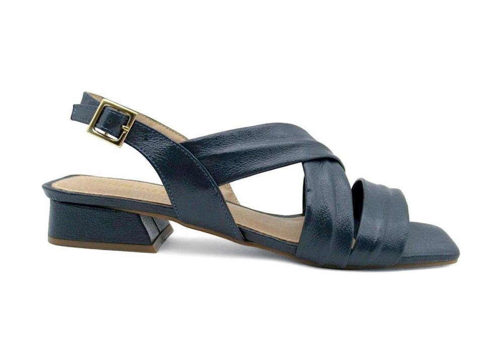 Sandália Feminina Marlinês de Couro Salto Baixo 5809 Marinho