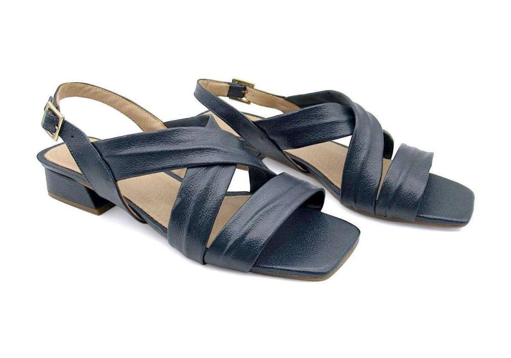 Sandália Feminina Marlinês de Couro Salto Baixo 5809 Marinho Azul Marinho 2