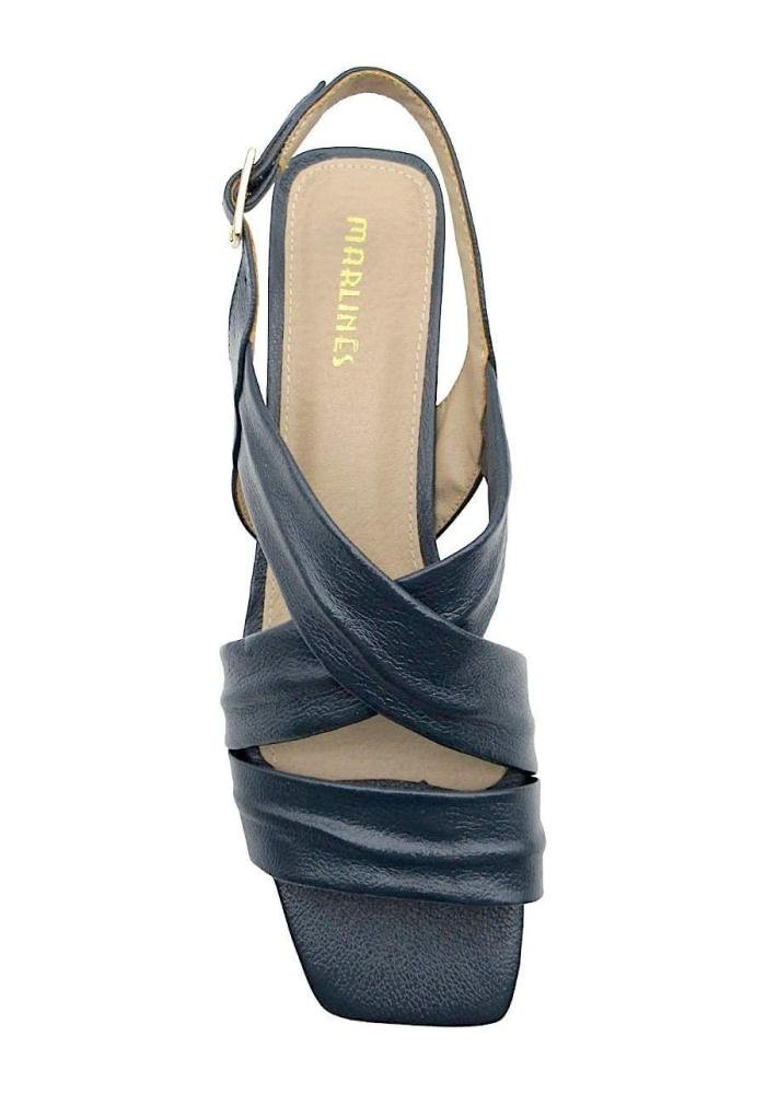 Sandália Feminina Marlinês de Couro Salto Baixo 5809 Marinho Azul Marinho 3