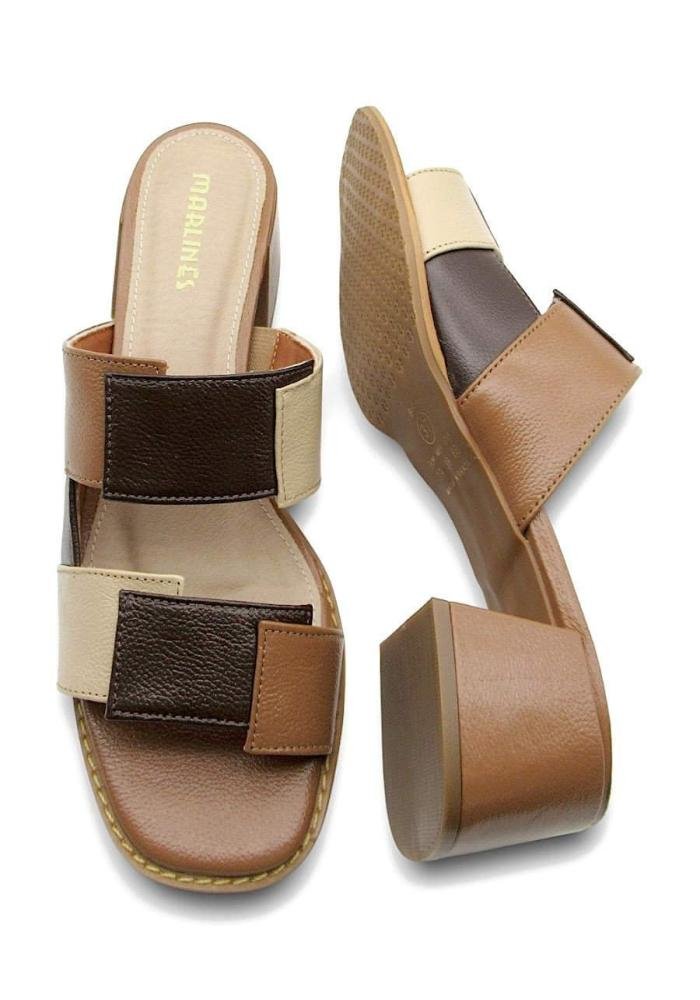 Tamanco Feminino de Couro Salto Bloco Marlinês 5810 Marrom 4
