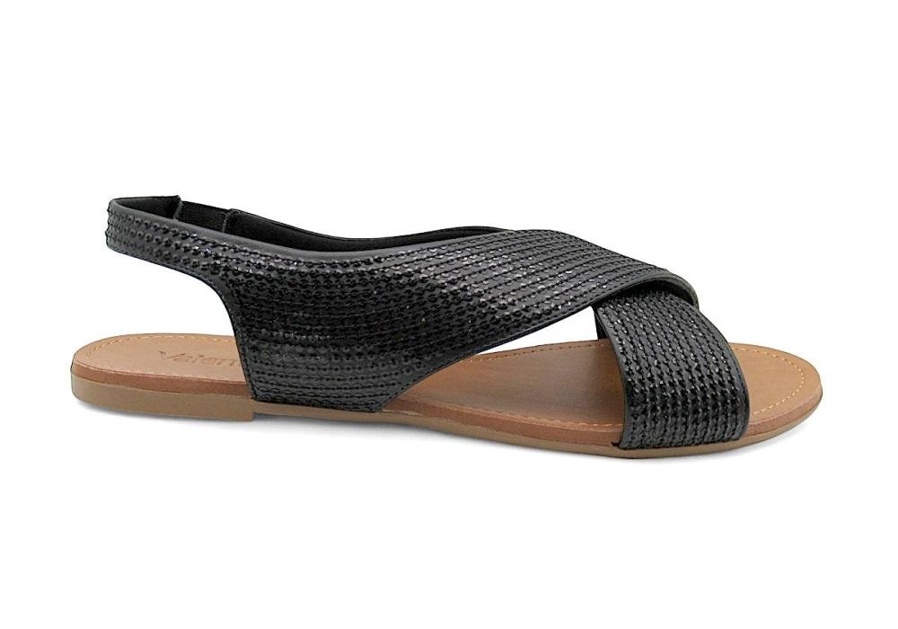 Sandália Feminina Valentina Preta Rasteira com Lantejoulas 272170