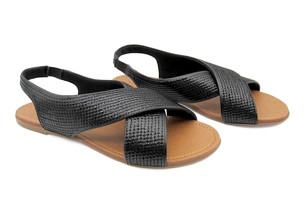 Sandália Feminina Valentina Preta Rasteira com Lantejoulas 272170 Preto 2