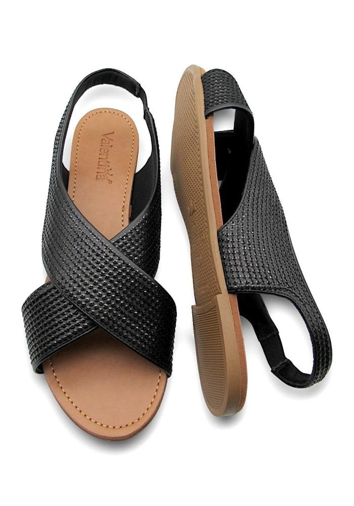 Sandália Feminina Valentina Preta Rasteira com Lantejoulas 272170 Preto 4