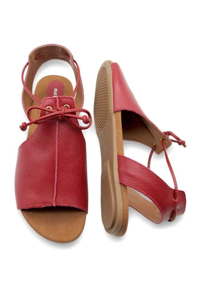 Sandália Feminina Rasteirinha de Couro Infinitus 28461 Vermelho 4