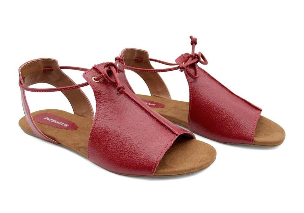 Sandália Feminina Rasteirinha de Couro Infinitus 28461 Vermelho 2