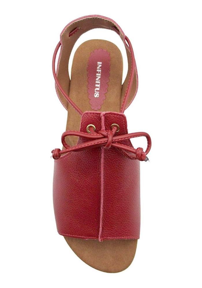 Sandália Feminina Rasteirinha de Couro Infinitus 28461 Vermelho 3