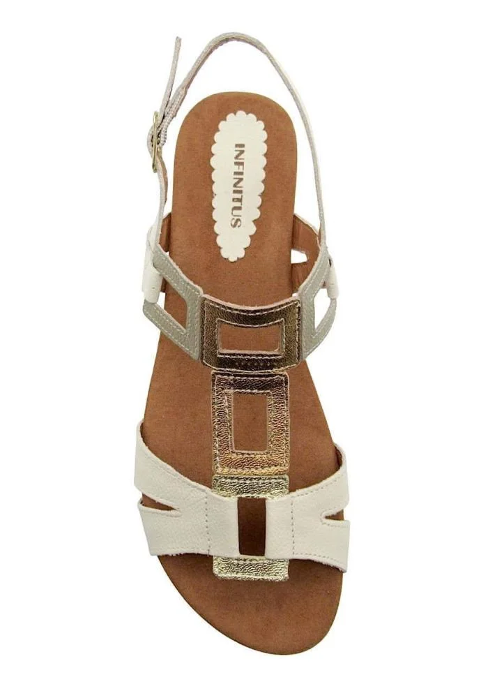 Sandália Feminina Rasteira de Couro Infinitus 28445 Off White 3