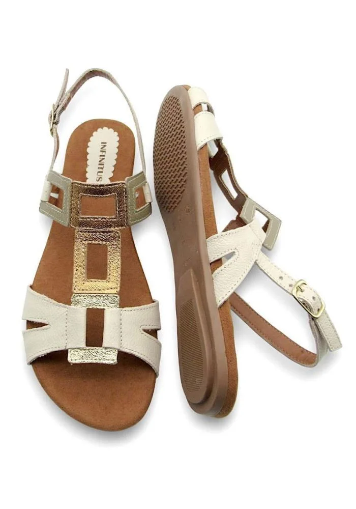 Sandália Feminina Rasteira de Couro Infinitus 28445 Off White 4