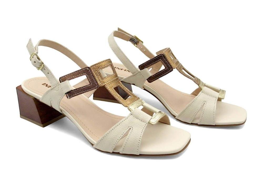 Sandália Feminina Salto Bloco de Couro Infinitus 36572 Off White 2