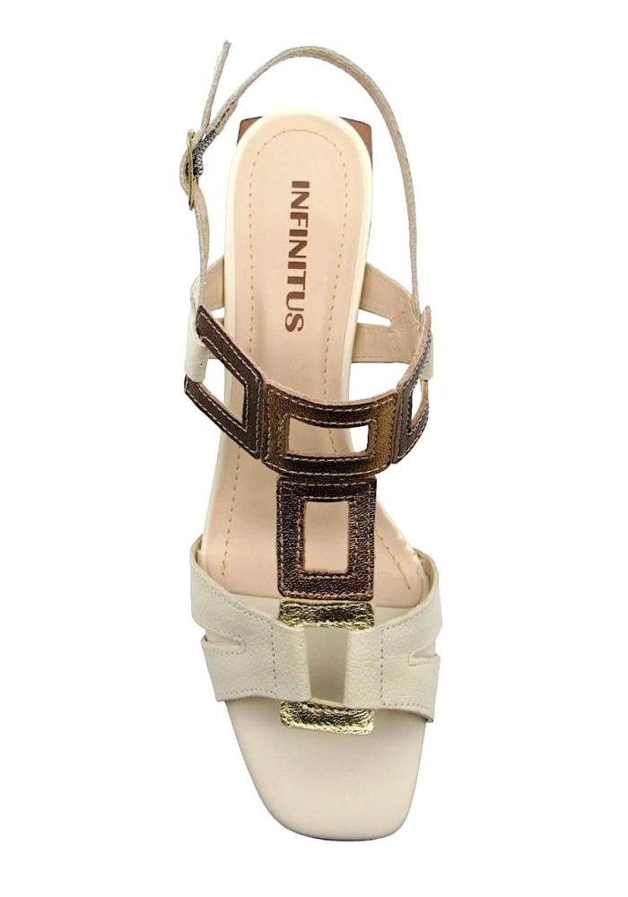Sandália Feminina Salto Bloco de Couro Infinitus 36572 Off White 3