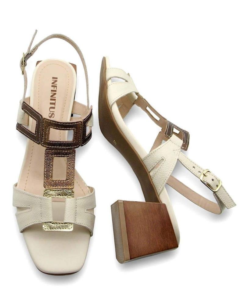 Sandália Feminina Salto Bloco de Couro Infinitus 36572 Off White 4