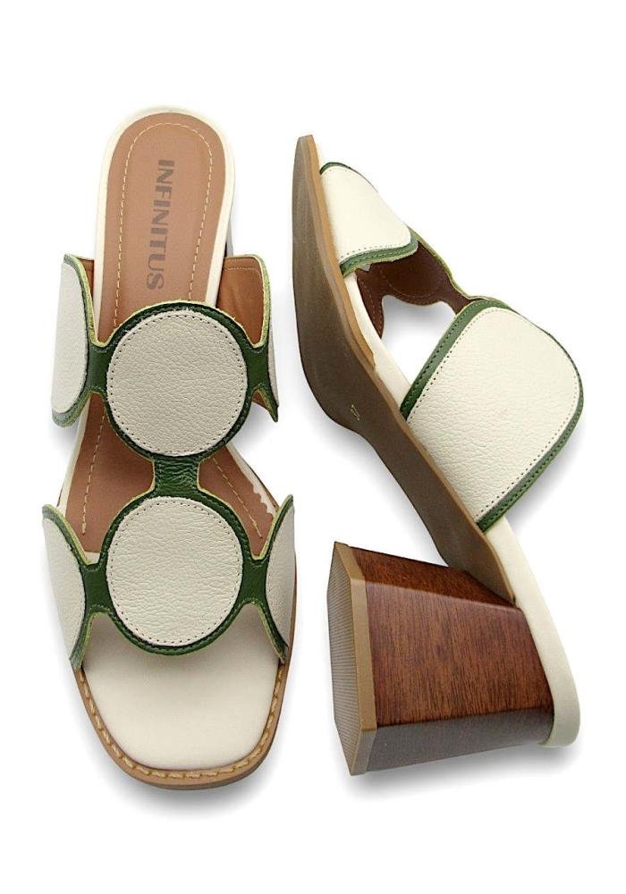 Tamanco Feminino Infinitus Couro Salto Bloco 43306 Off White 4