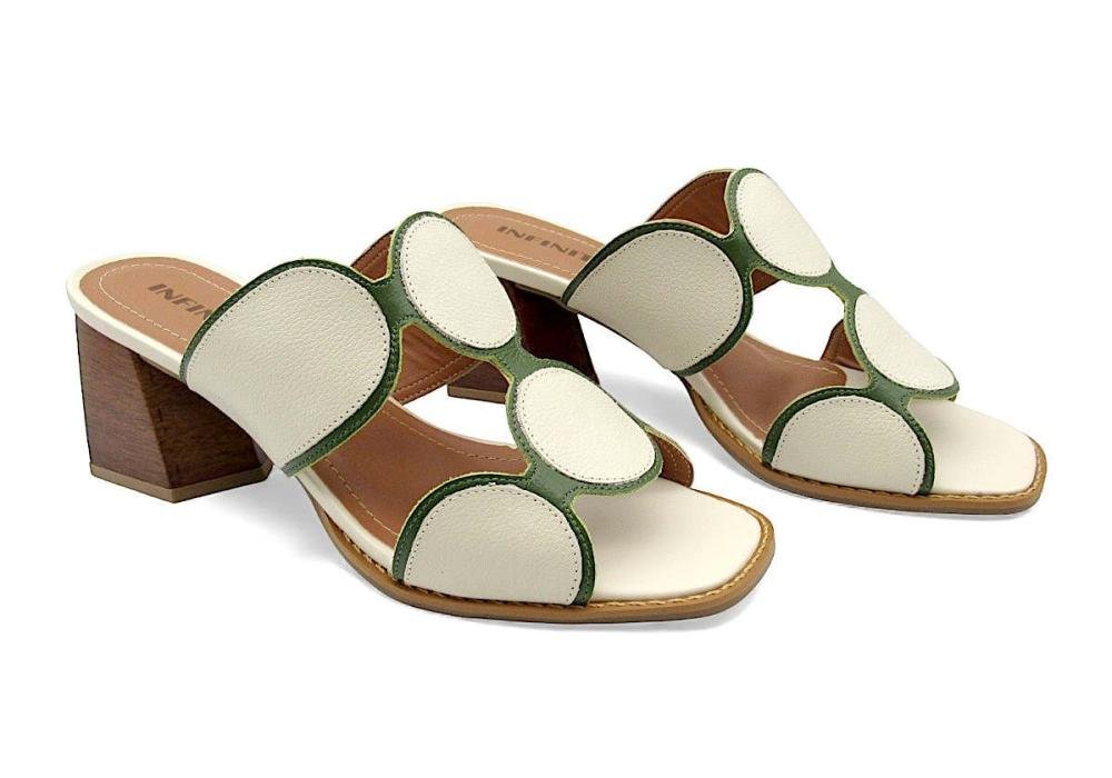 Tamanco Feminino Infinitus Couro Salto Bloco 43306 Off White 2