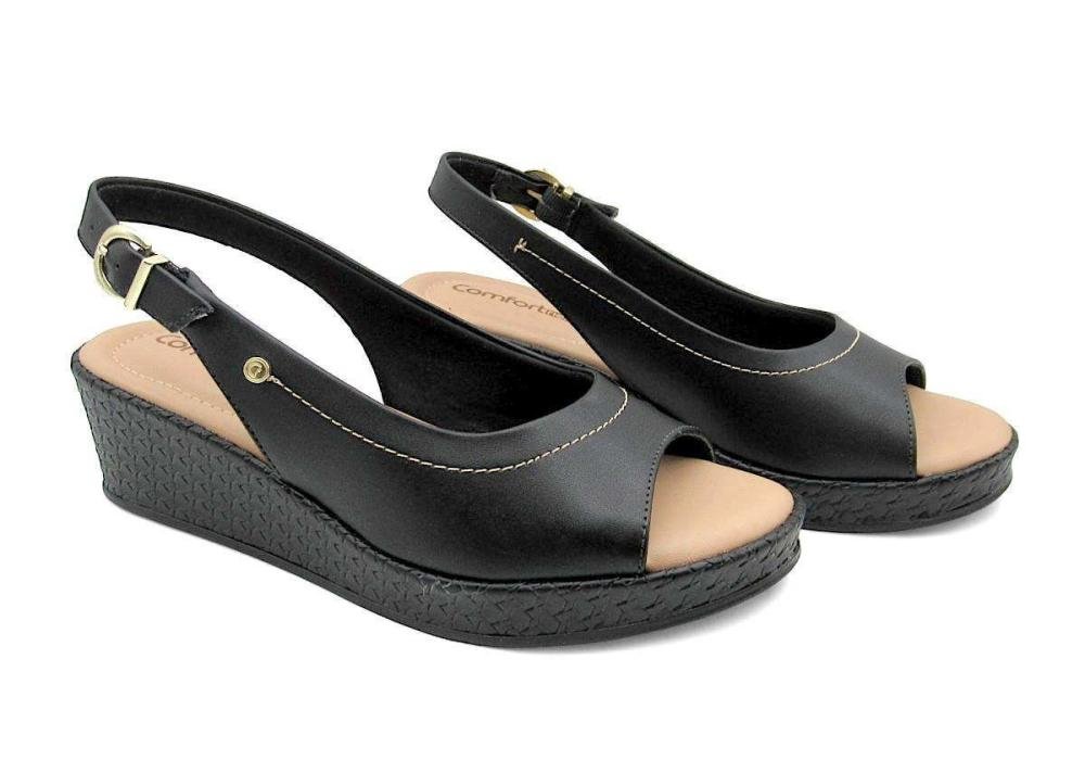 Sandália Feminina Comfortflex Anabela Conforto 2553405 Preto 2