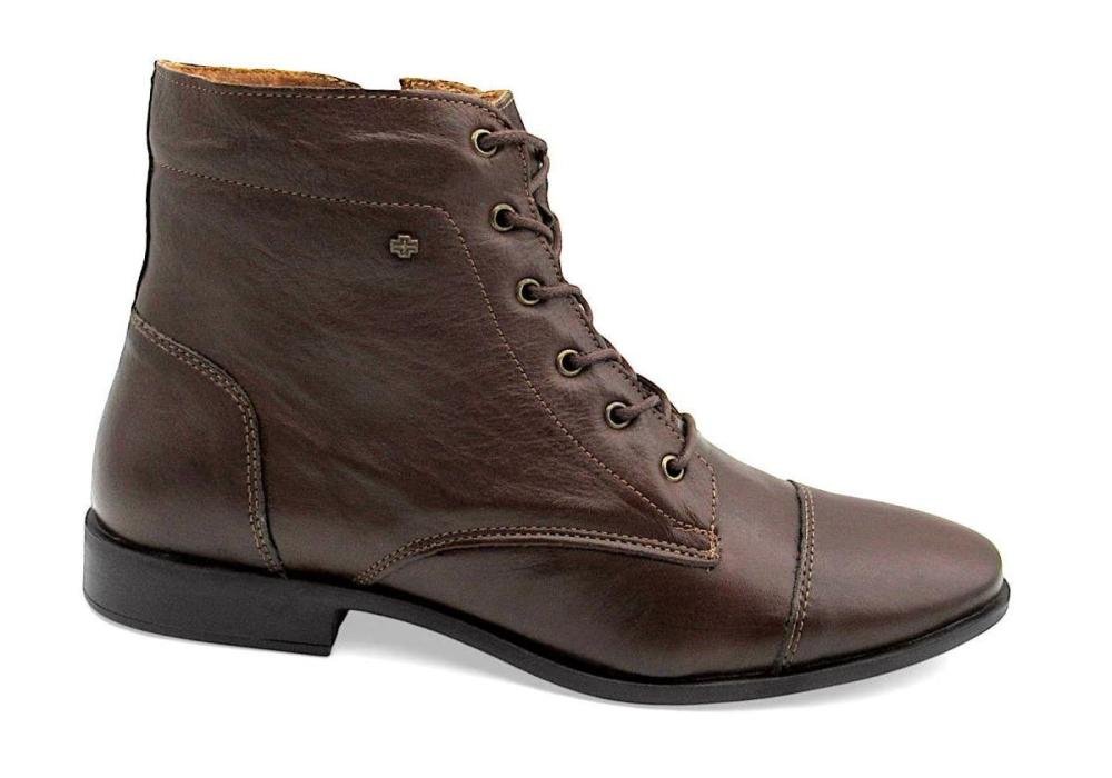 Bota Coturno Feminina em Couro Premium Café Perlatto Conforto LUN688E