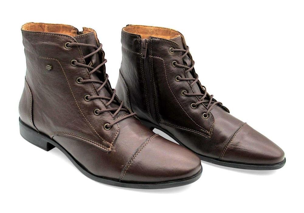 Bota Coturno Feminina em Couro Premium Café Perlatto Conforto LUN688E Marrom 2