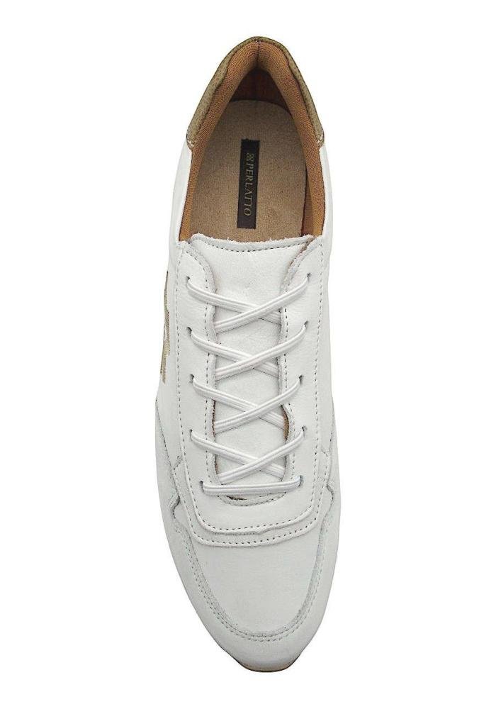 Tênis Casual Feminino em Couro Off White Perlatto Conforto Premium TIE32K Branco 3