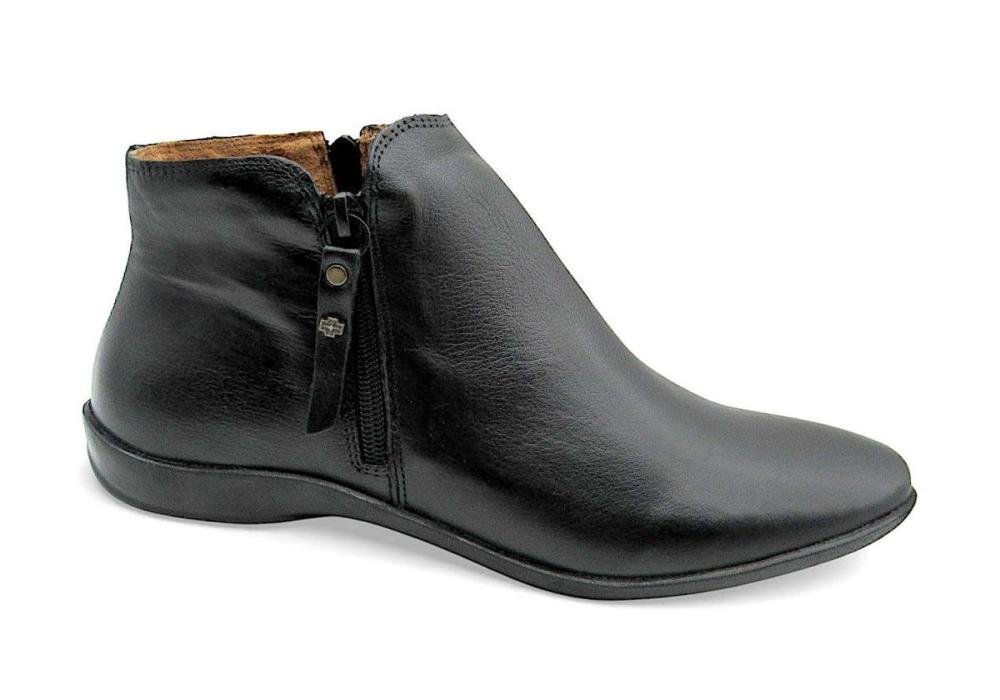 Bota Feminina Rasteira em Couro Preto Perlatto com 2 Zíperes ANG013E