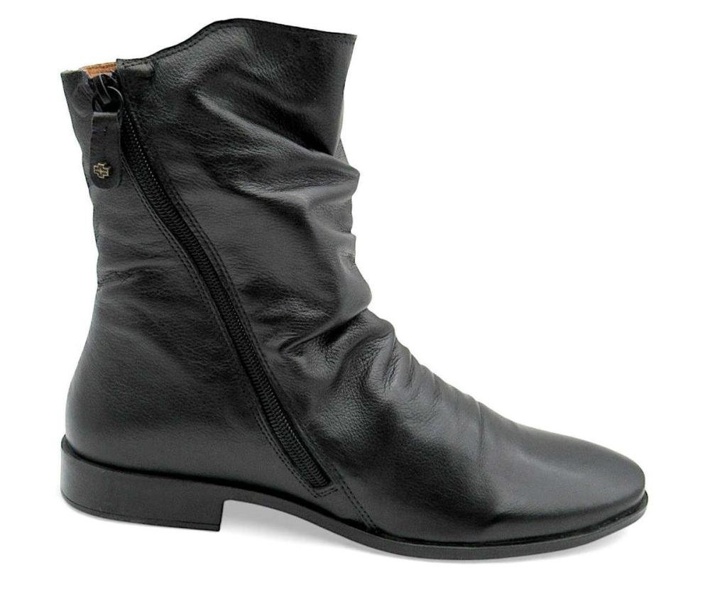 Bota Cano Médio Feminina em Couro Preto Perlatto com Zíper Duplo e Salto Baixo LUN004E