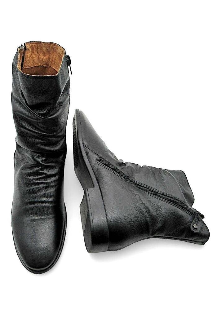 Bota Cano Médio Feminina em Couro Preto Perlatto com Zíper Duplo e Salto Baixo LUN004E Preto 4