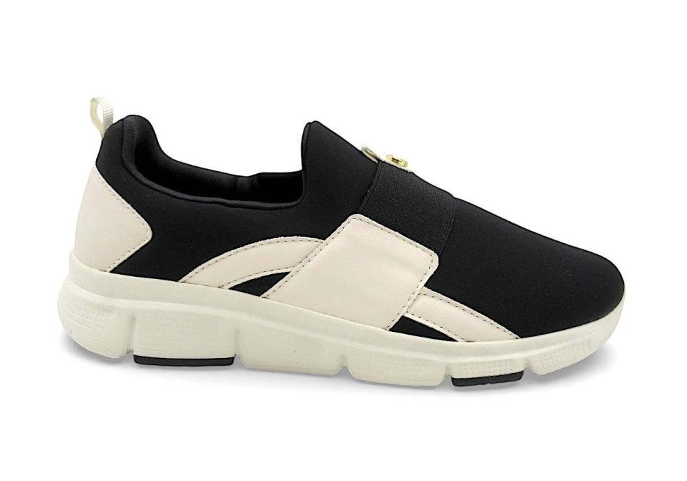 Tênis Casual Comfortflex em Lycra Totalcare Preto e Marfim 