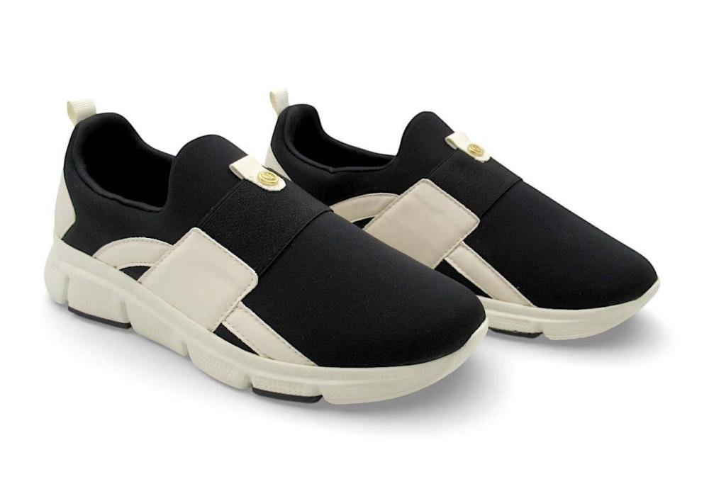 Tênis Casual Comfortflex em Lycra Totalcare Preto e Marfim  Preto/Marfim 2