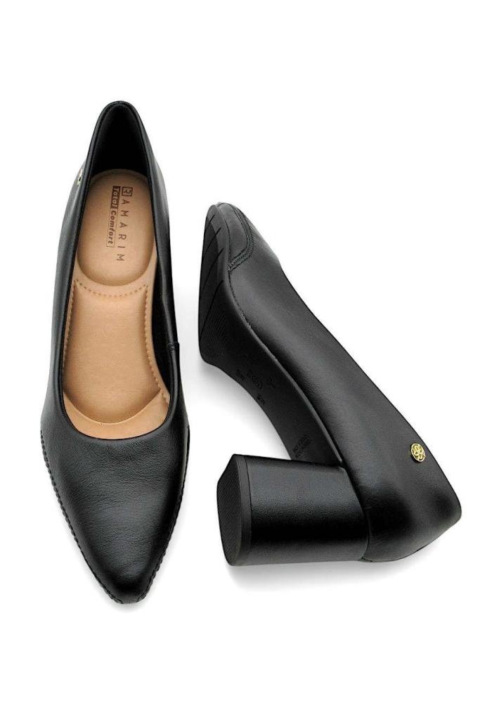 Sapato Scarpin Feminino Ramarim Total Comfort em Couro 2664101 Salto Bloco Preto 4