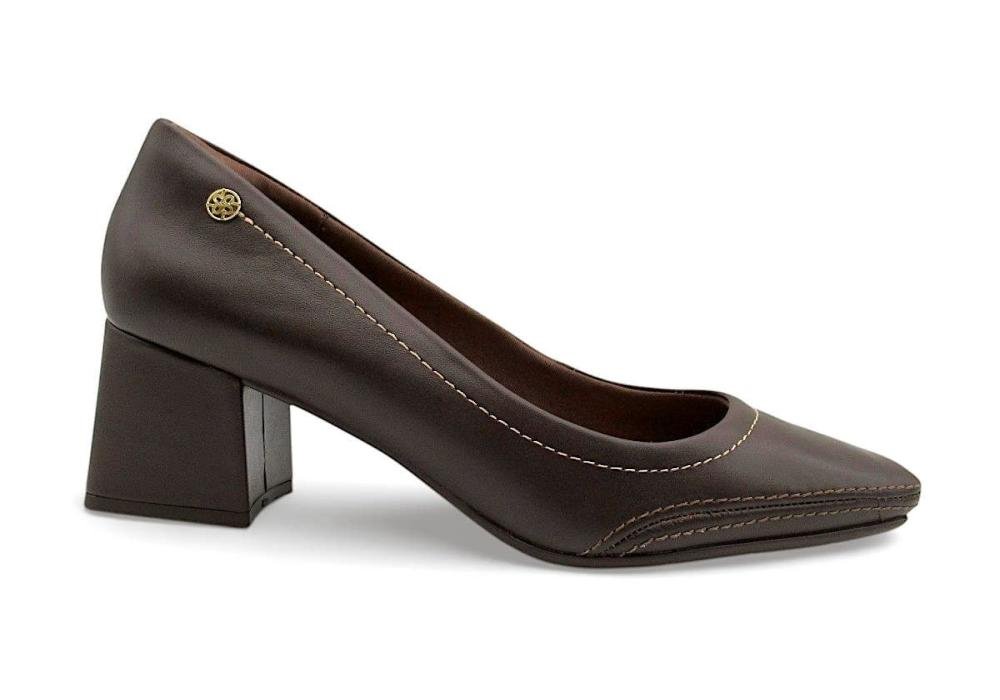 Sapato Scarpin Ramarim Café em Couro Salto Bloco 2668101 Total Comfort