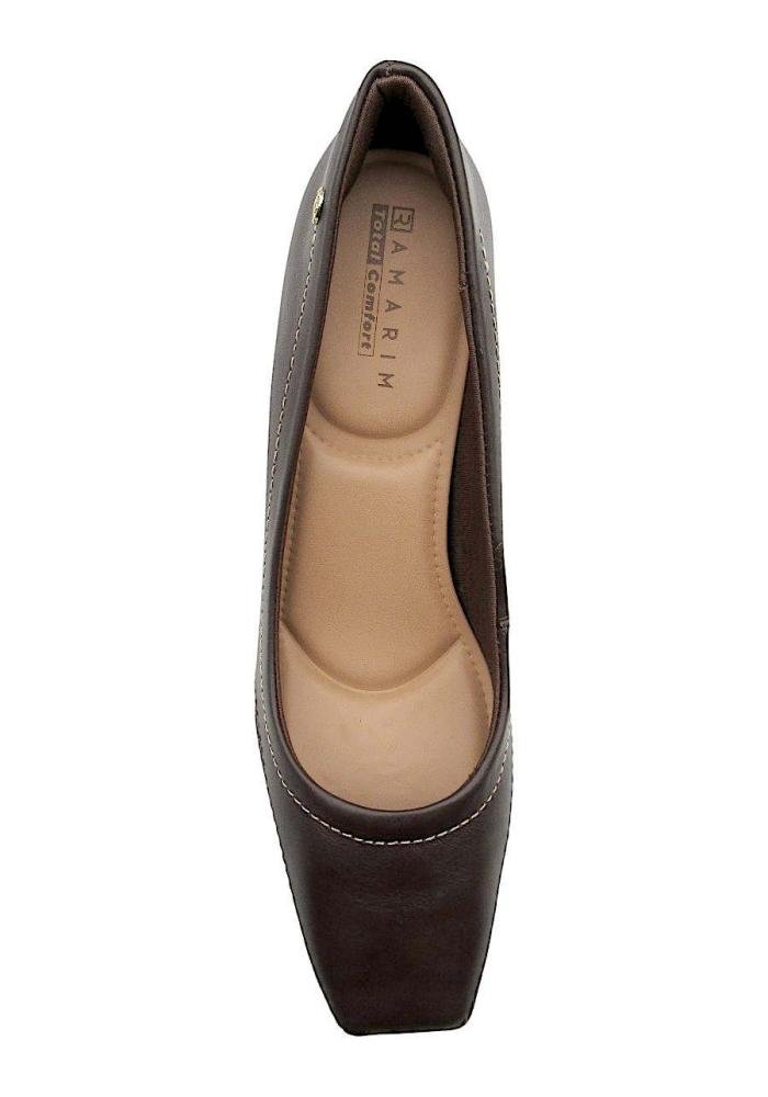 Sapato Scarpin Ramarim Café em Couro Salto Bloco 2668101 Total Comfort Café 3