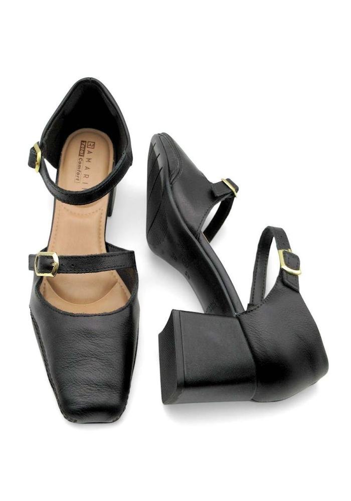 Sapato Scarpin Boneca em Couro Preto Ramarim Salto Bloco 2668135 Preto 4