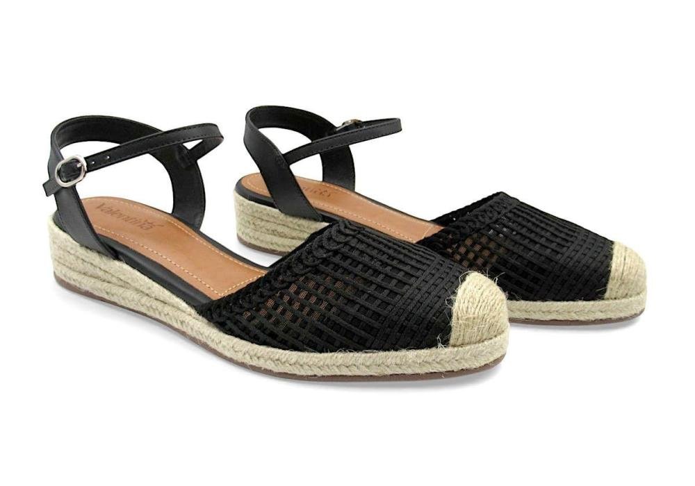 Sapato Slingback Valentina Anabela Espadrille em Crochê 509044 Preto 2
