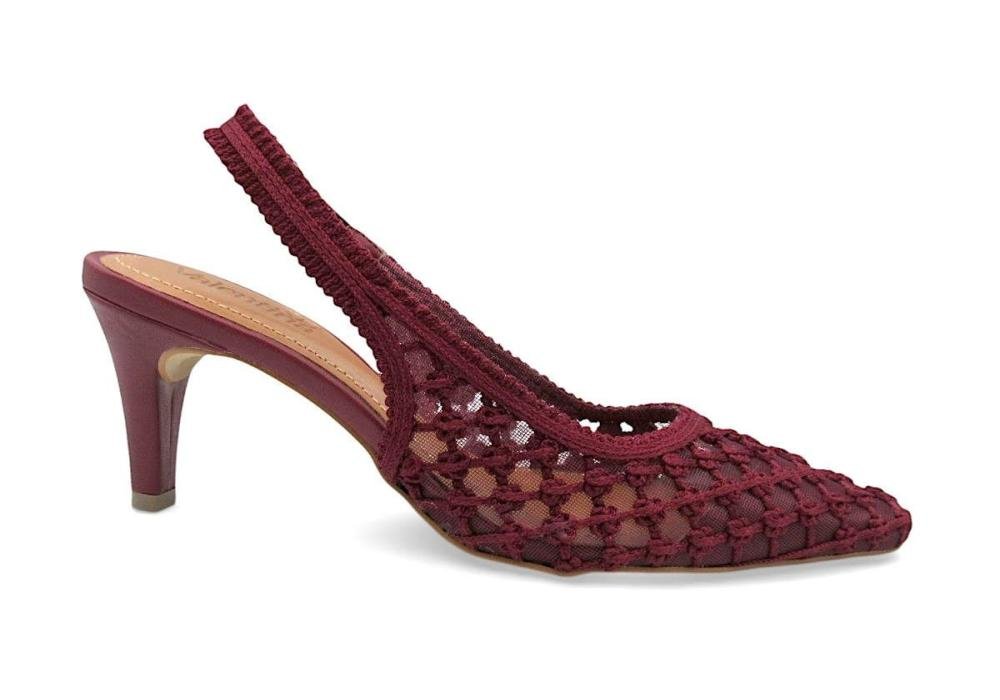 Slingback Valentina em Crochê Vinho Salto Fino Alto 434001