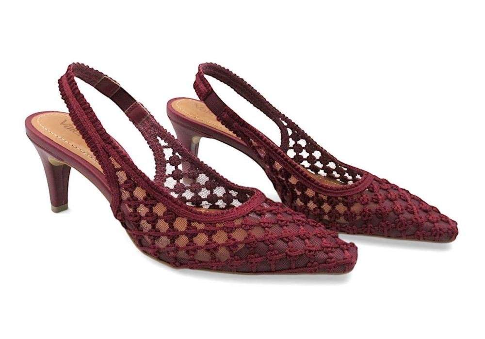 Slingback Valentina em Crochê Vinho Salto Fino Alto 434001 Vinho 2