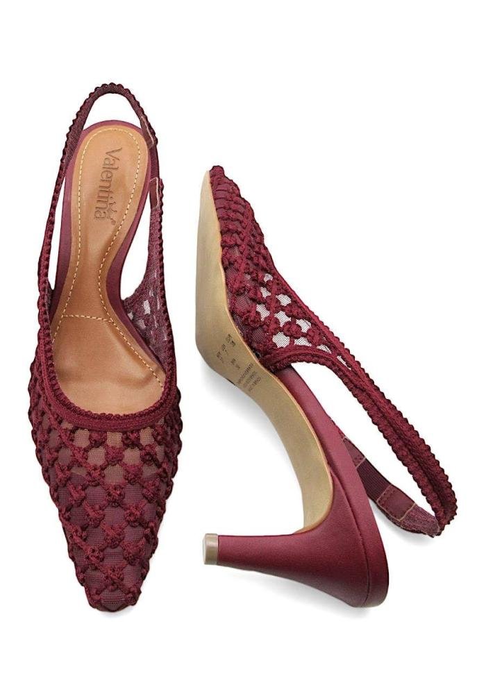 Slingback Valentina em Crochê Vinho Salto Fino Alto 434001 Vinho 4