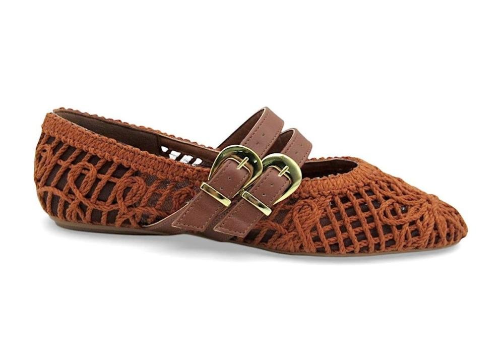 Sapatilha Boneca Valentina em Crochê com Duas Fivelas 344044