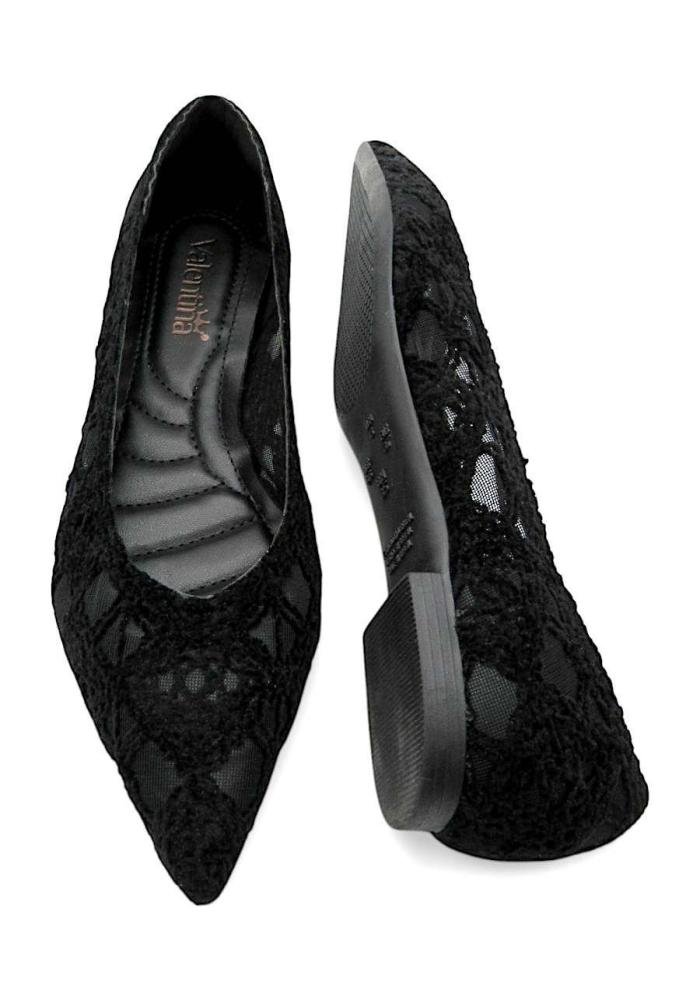 Sapatilha Valentina em Crochê e Tela Bico Fino 373367 Preto 5